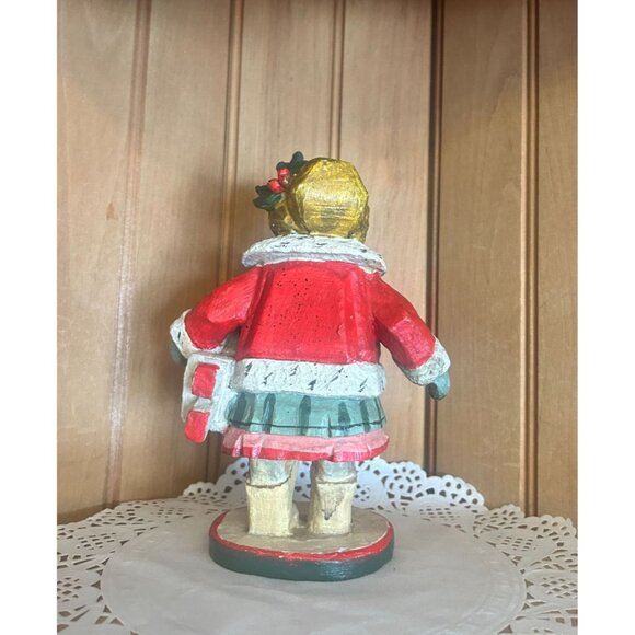 Vintage Hand-Painted Wooden Christmas Caroler House of Hatten Girl Doll Folk Art - Picture 6 of 7
